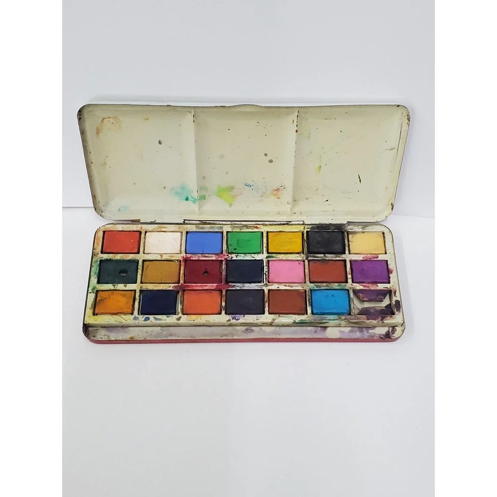 Vintage Watercolor Paint Tin Made in England Children Lithograph Metal Box